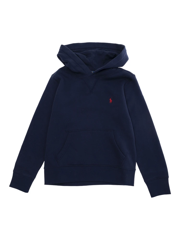 Blue Hoodie with Fixed Hood and Pony Embroidery on the Front in Cotton Blend Boy