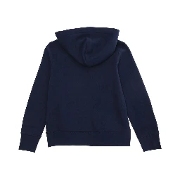 Blue Hoodie with Fixed Hood and Pony Embroidery on the Front in Cotton Blend Boy
