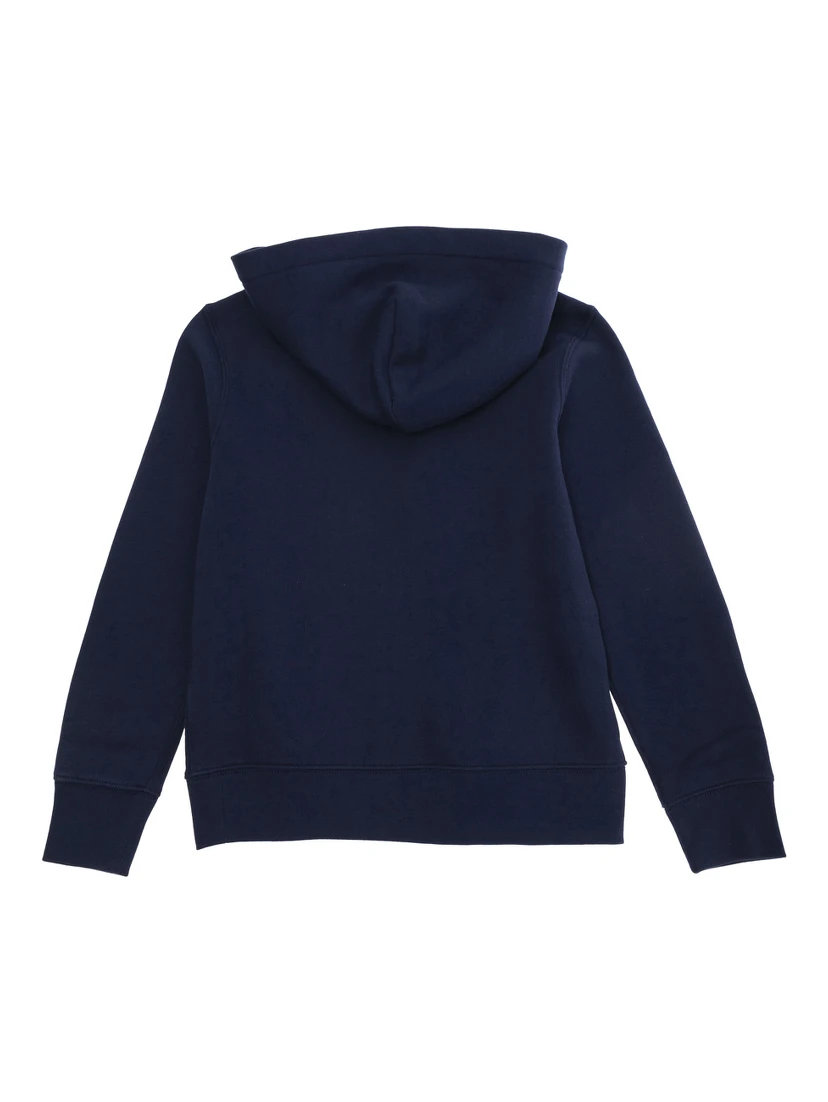 Blue Hoodie with Fixed Hood and Pony Embroidery on the Front in Cotton Blend Boy