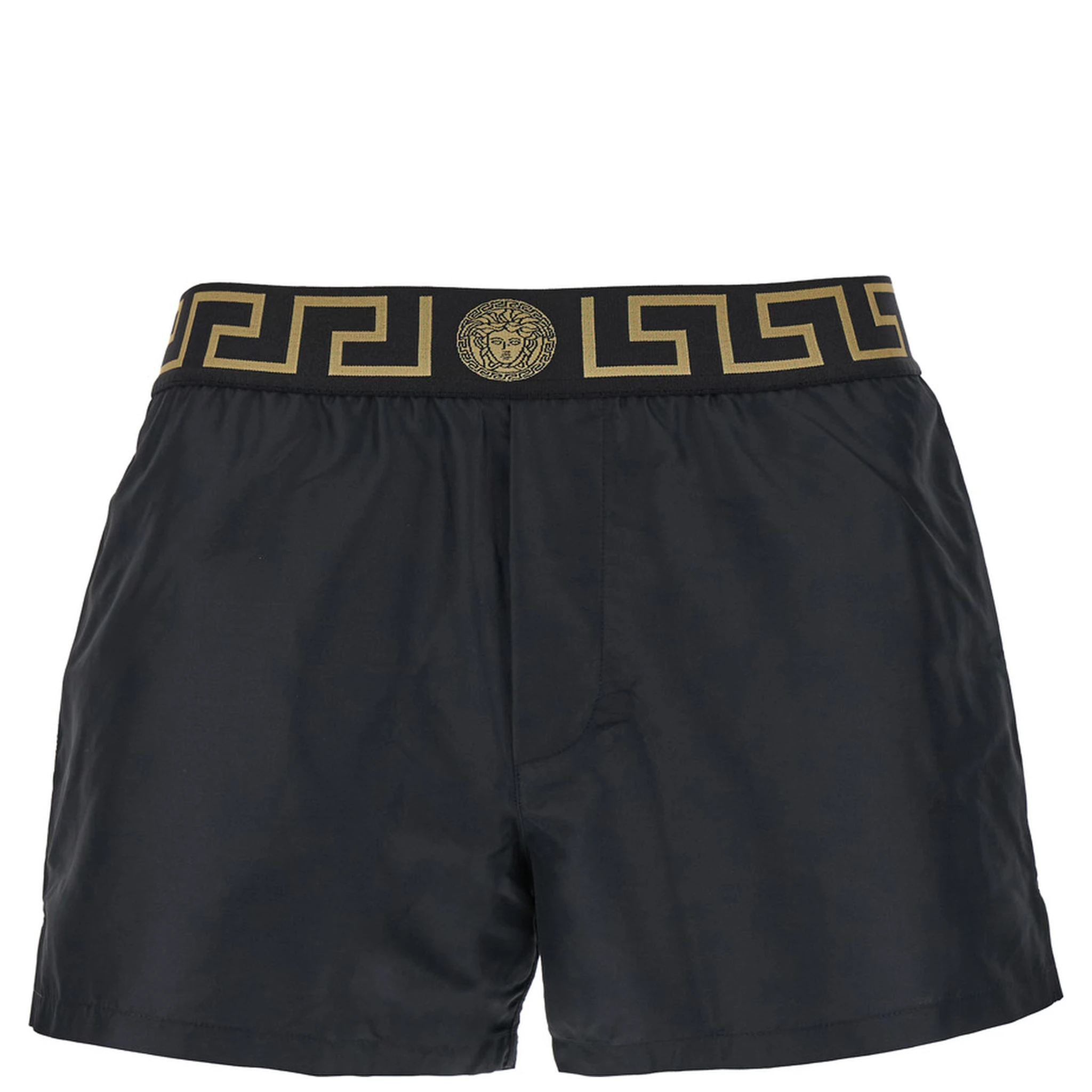 Black Swimsuit Shorts with Greca Detail in Tech Fabric Man