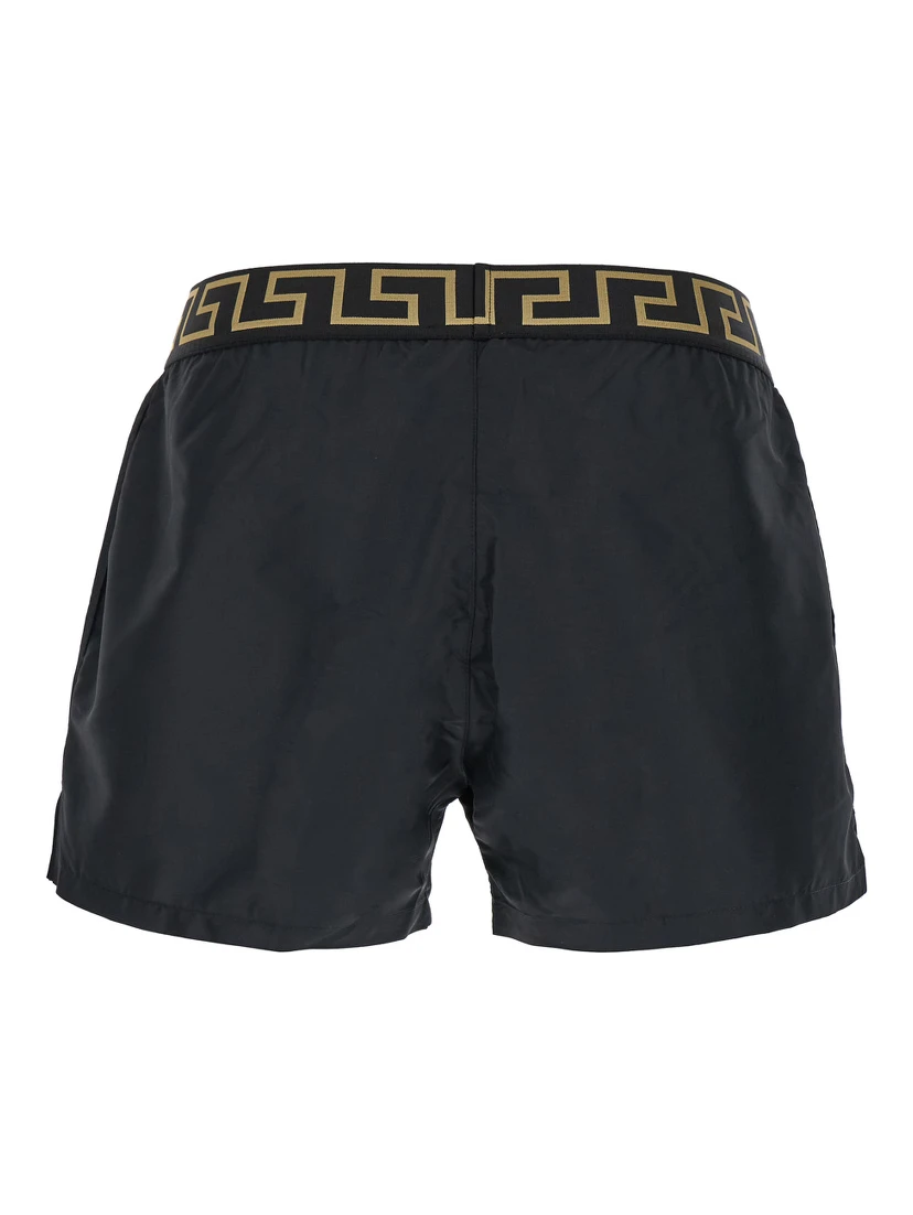 Black Swimsuit Shorts with Greca Detail in Tech Fabric Man