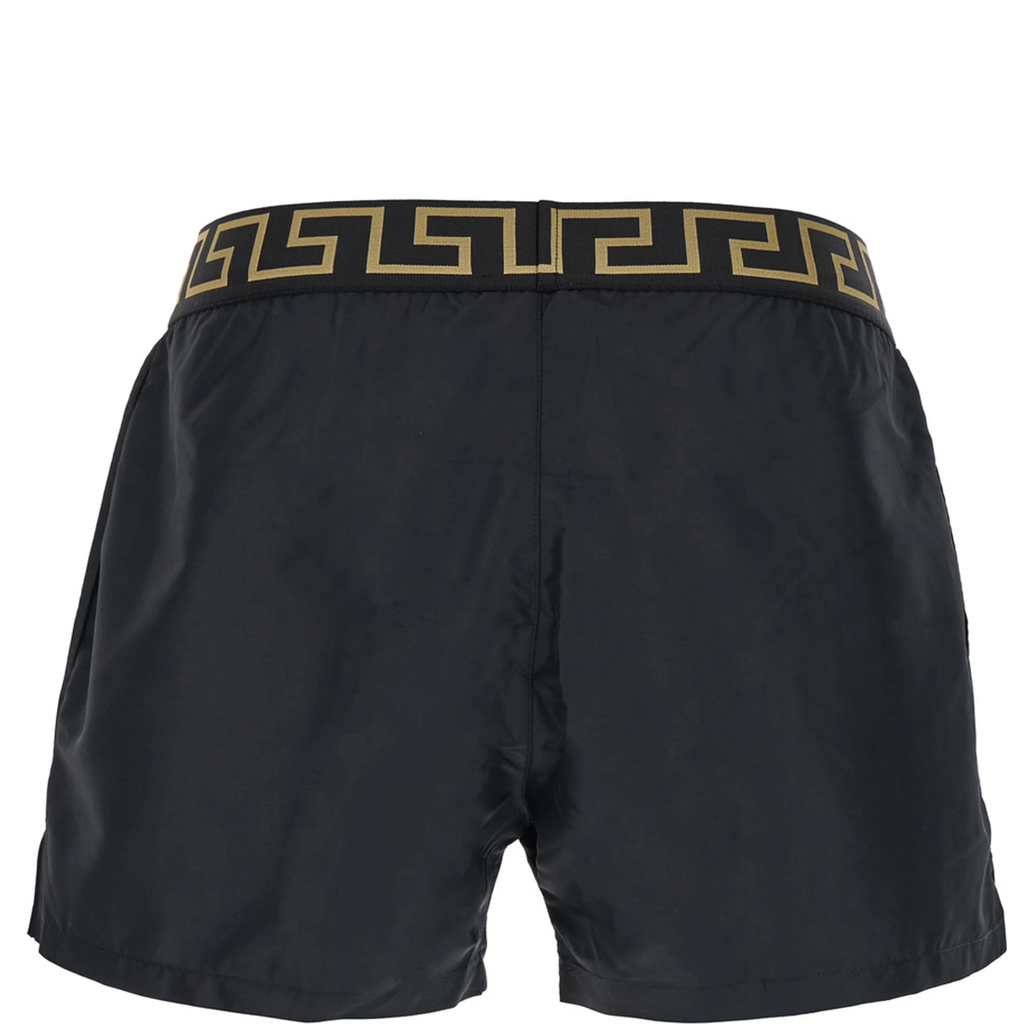 Black Swimsuit Shorts with Greca Detail in Tech Fabric Man