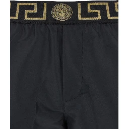 Black Swimsuit Shorts with Greca Detail in Tech Fabric Man