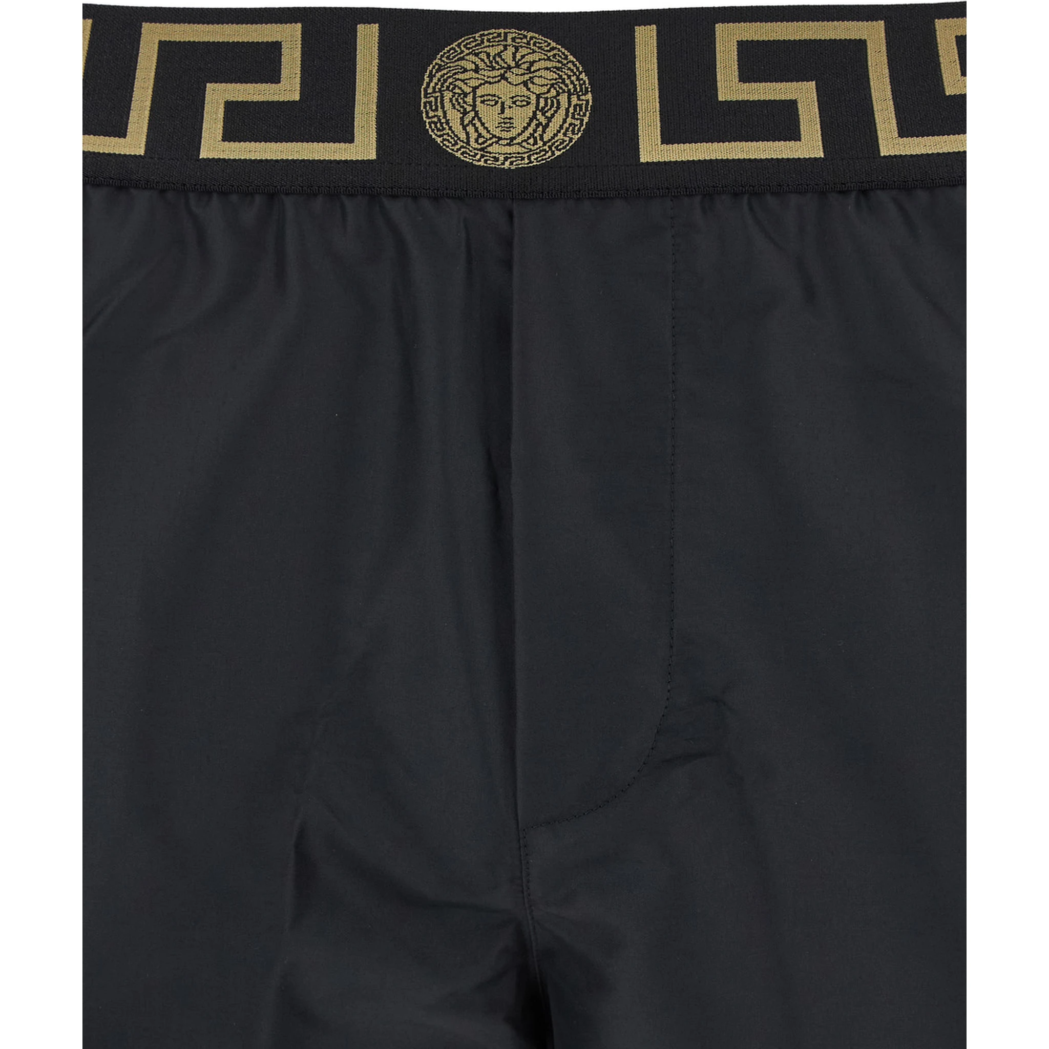 Black Swimsuit Shorts with Greca Detail in Tech Fabric Man