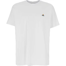 White Crewneck T-Shirt with Orb Logo Detail on the Front in Cotton Woman