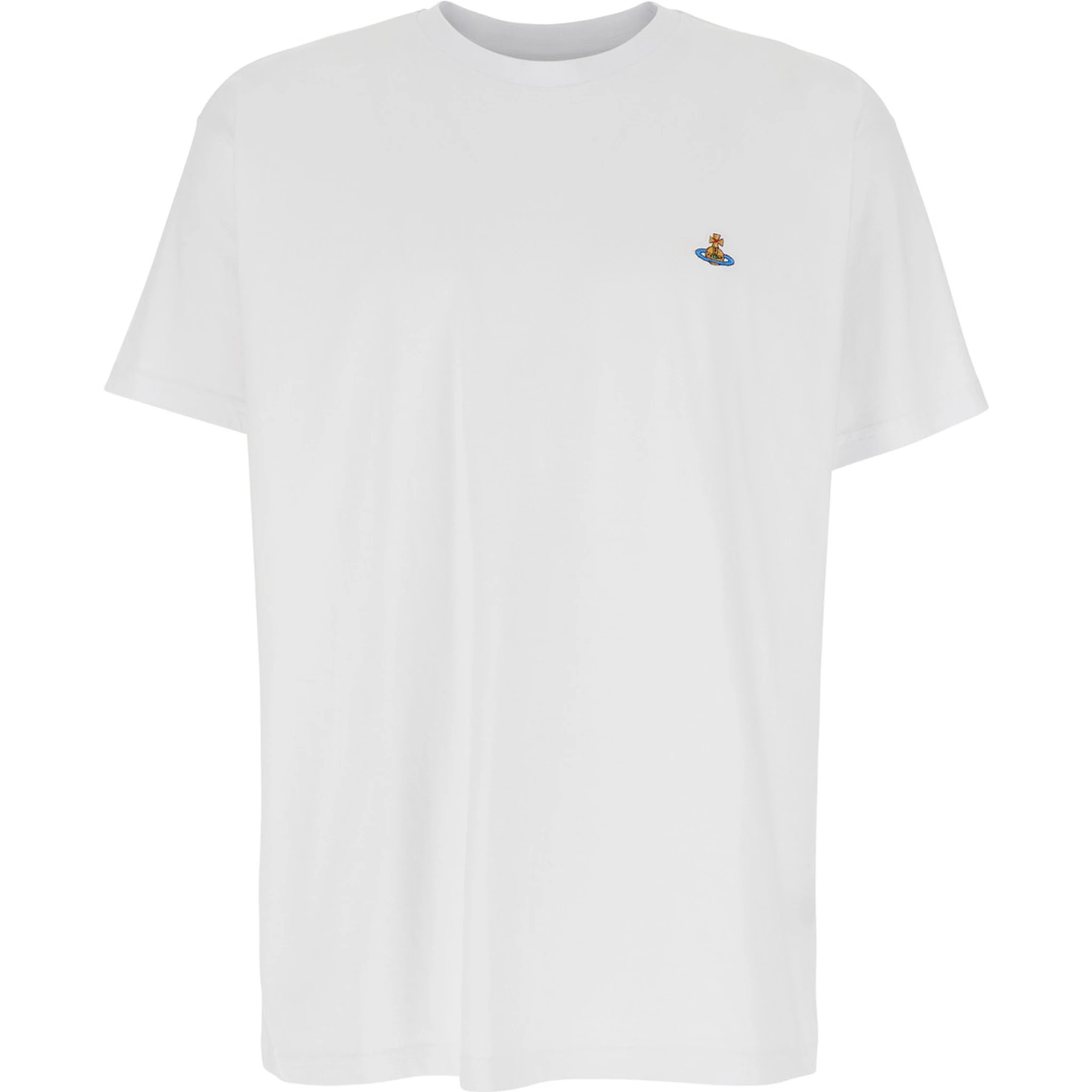 White Crewneck T-Shirt with Orb Logo Detail on the Front in Cotton Woman