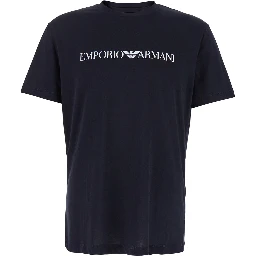 Blue T-Shirt with Contrasting Logo Lettering Print in Cotton Man