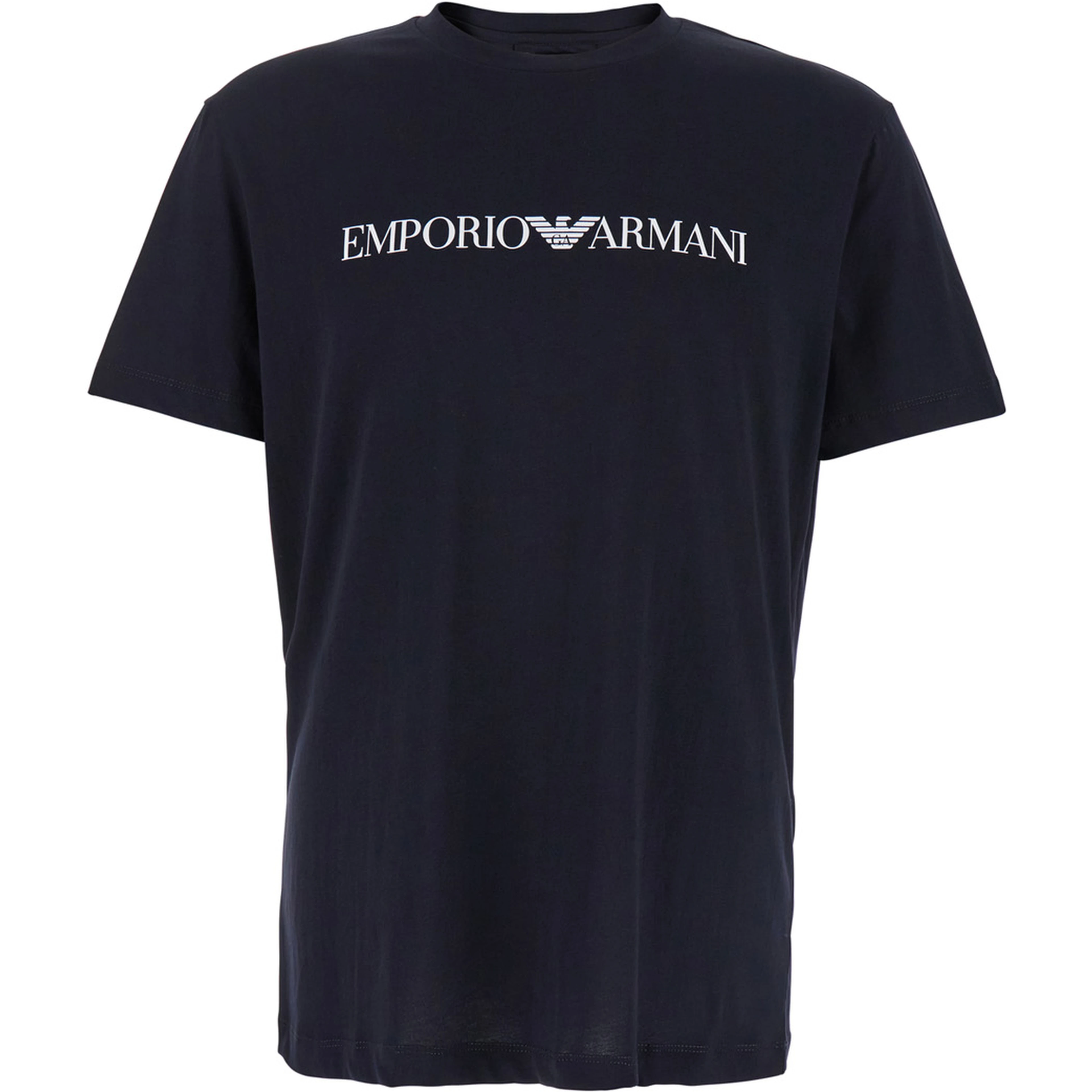 Blue T-Shirt with Contrasting Logo Lettering Print in Cotton Man