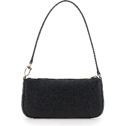 Zoe Black Shoulder Bag with Pockets and Straps on the Front in Hammered Leather Woman