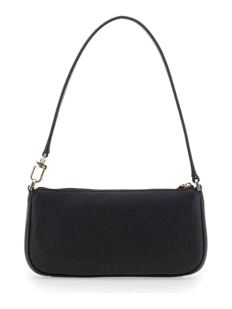 Zoe Black Shoulder Bag with Pockets and Straps on the Front in Hammered Leather Woman alternative