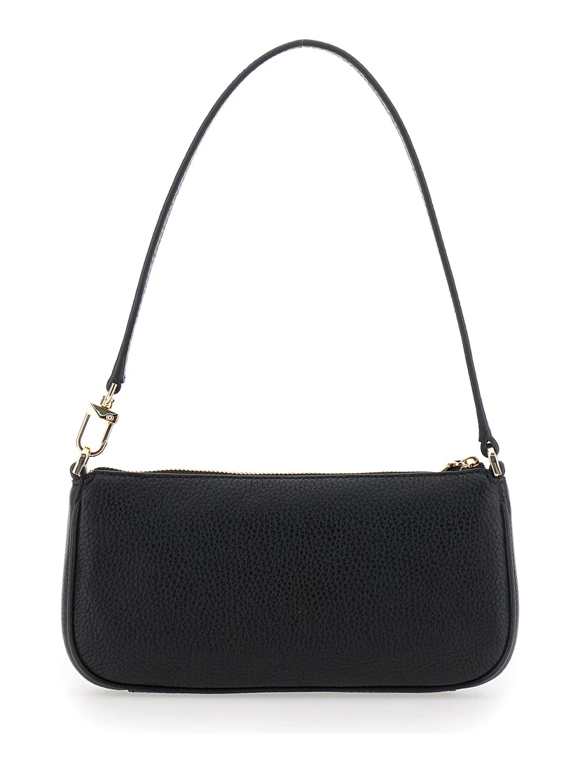 Zoe Black Shoulder Bag with Pockets and Straps on the Front in Hammered Leather Woman
