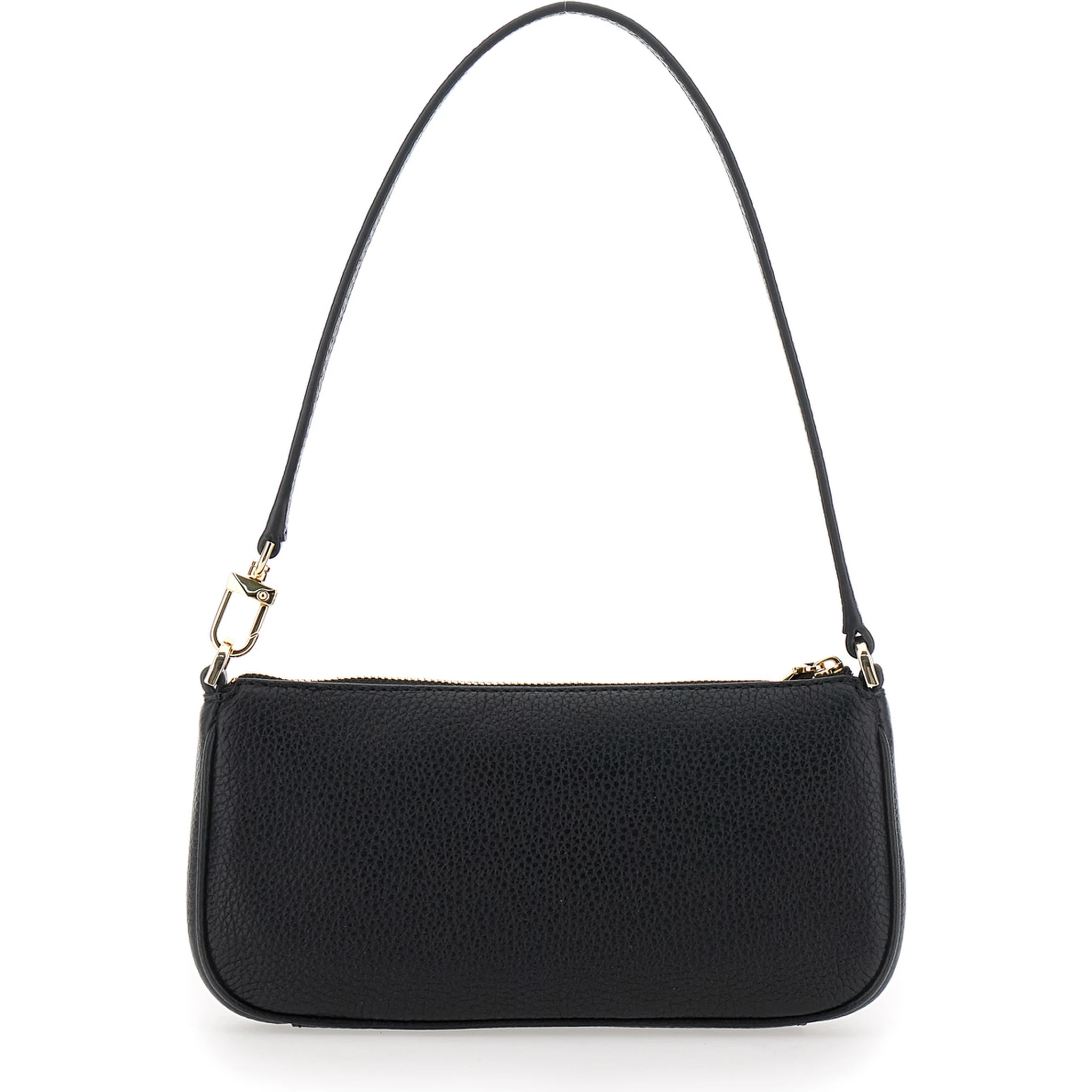 Zoe Black Shoulder Bag with Pockets and Straps on the Front in Hammered Leather Woman
