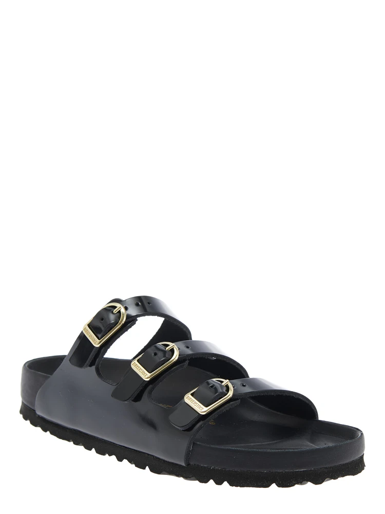 Florida Black Sandals with Adjustable Buckle Closure and Three Straps in Leather Woman alternative