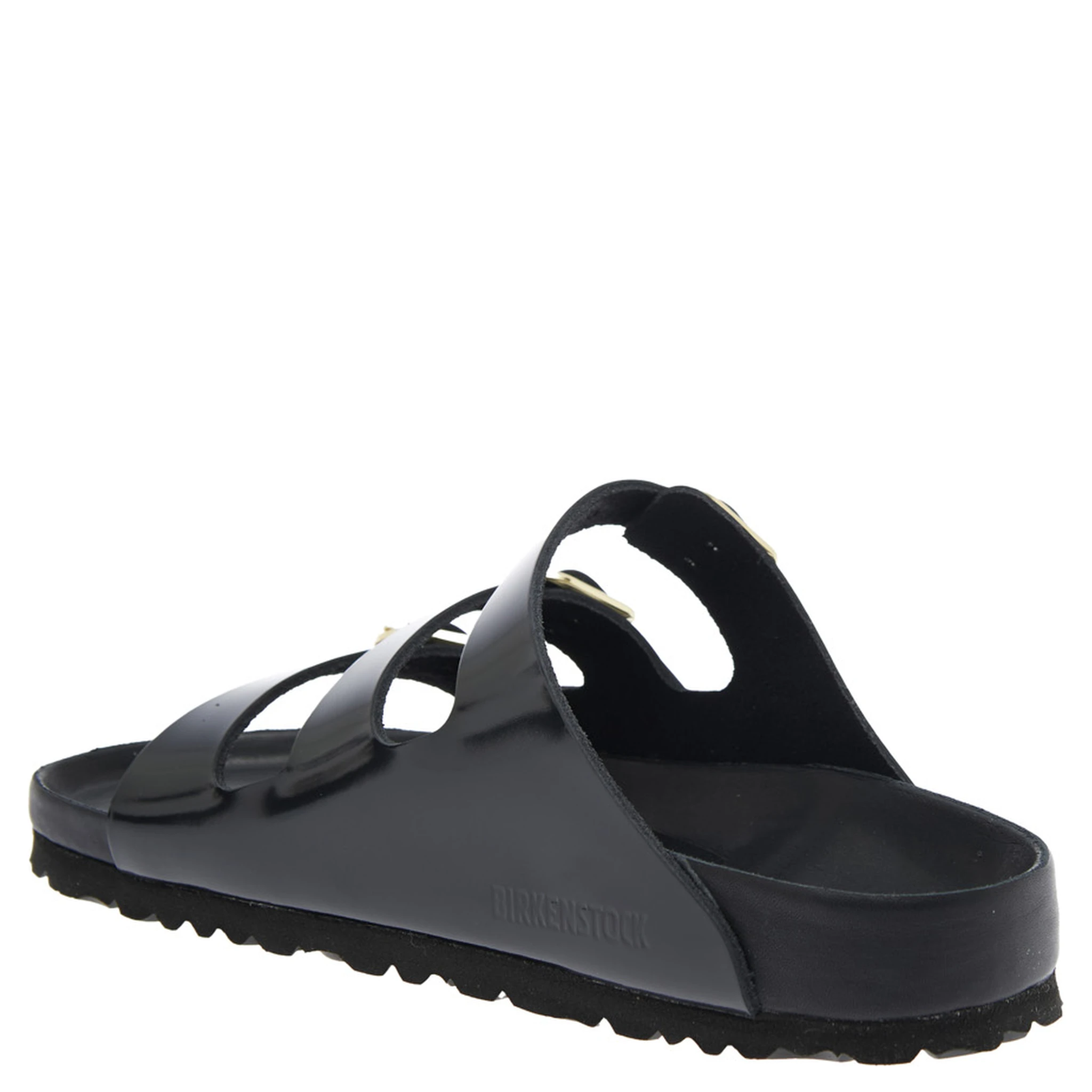 صندل فلوريدا الأسود للنساء، مزود بإبزيم قابل للتعديل وثلاثة أحزمة من الجلد.