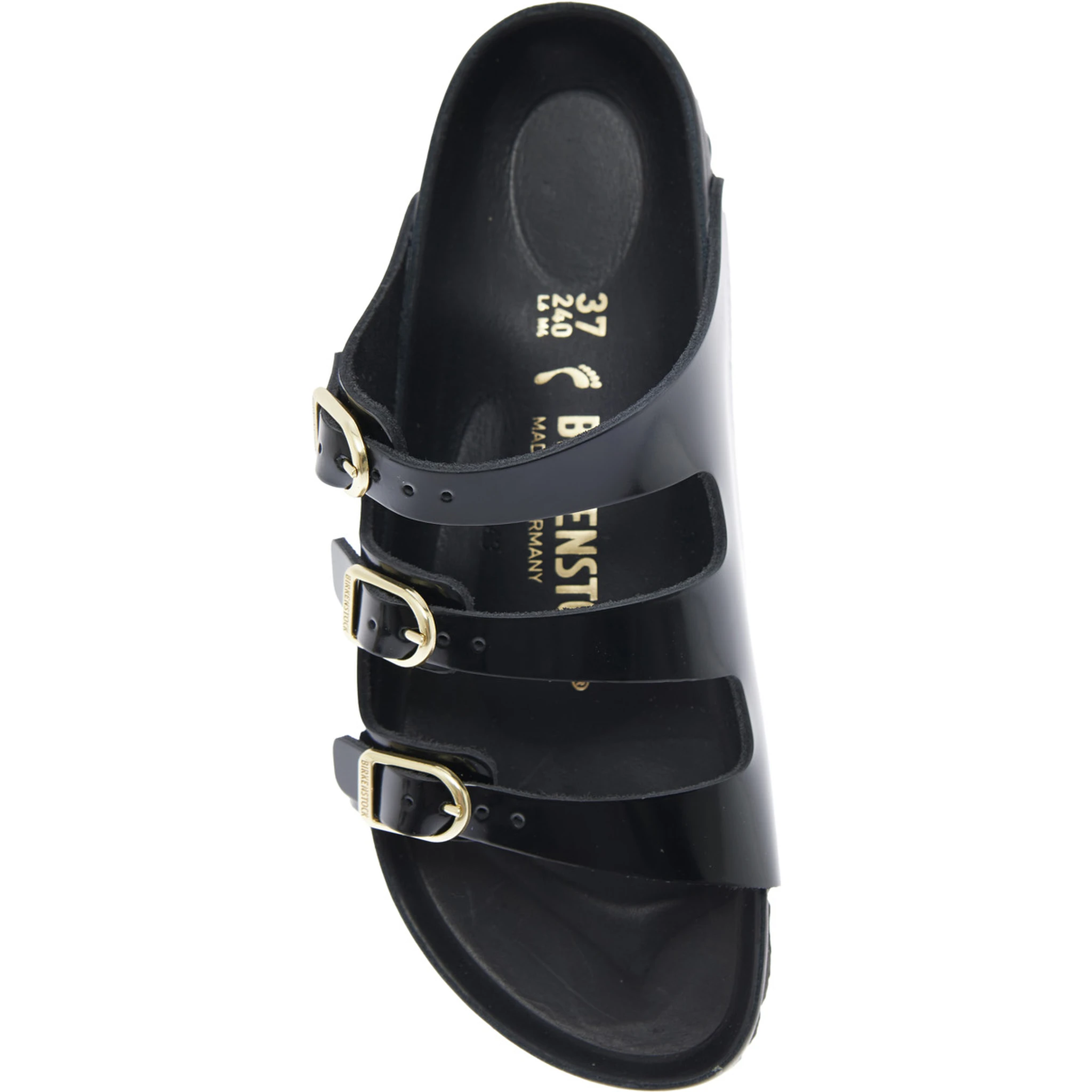 صندل فلوريدا الأسود للنساء، مزود بإبزيم قابل للتعديل وثلاثة أحزمة من الجلد.