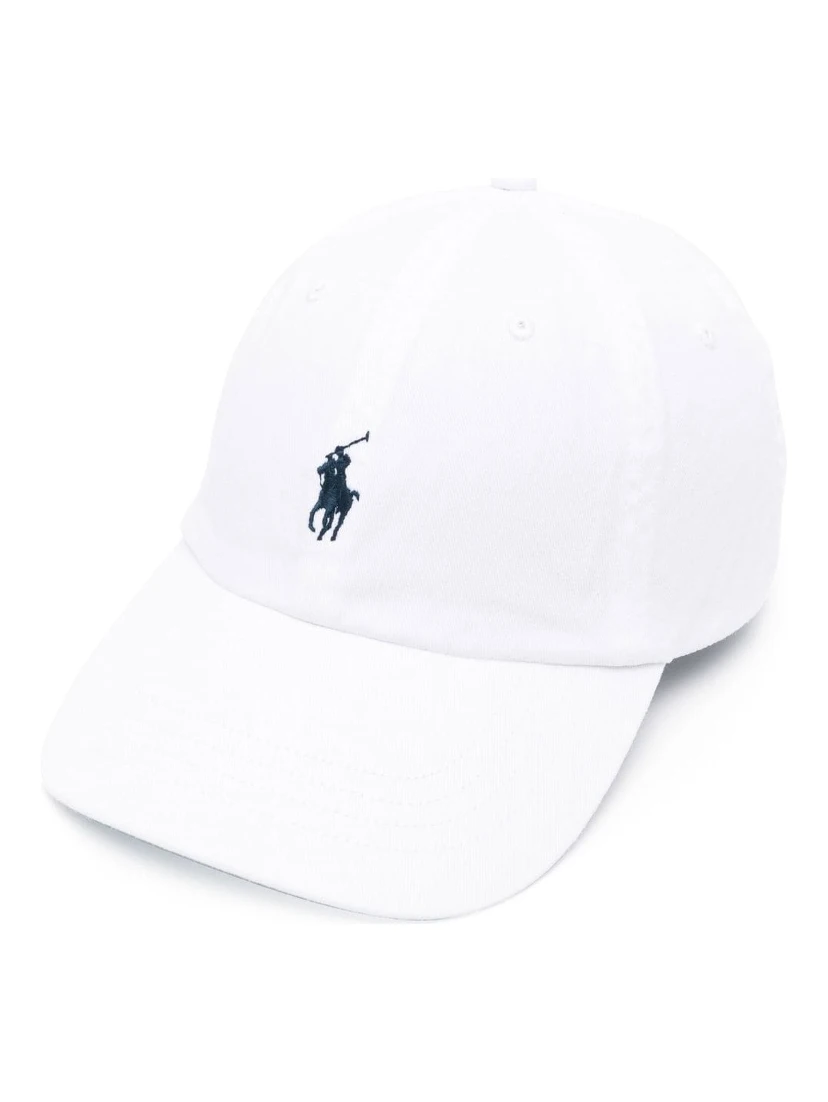 White Baseball Cap with Horsebit Embroidery in Cotton Man