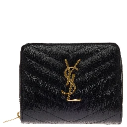 Saint Laurent Womans Black Grain De Poudre Leather Wallet