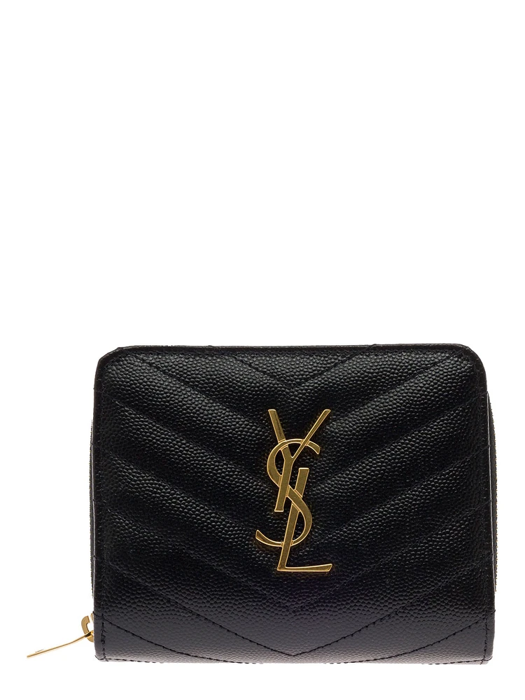 Saint Laurent Womans Black Grain De Poudre Leather Wallet