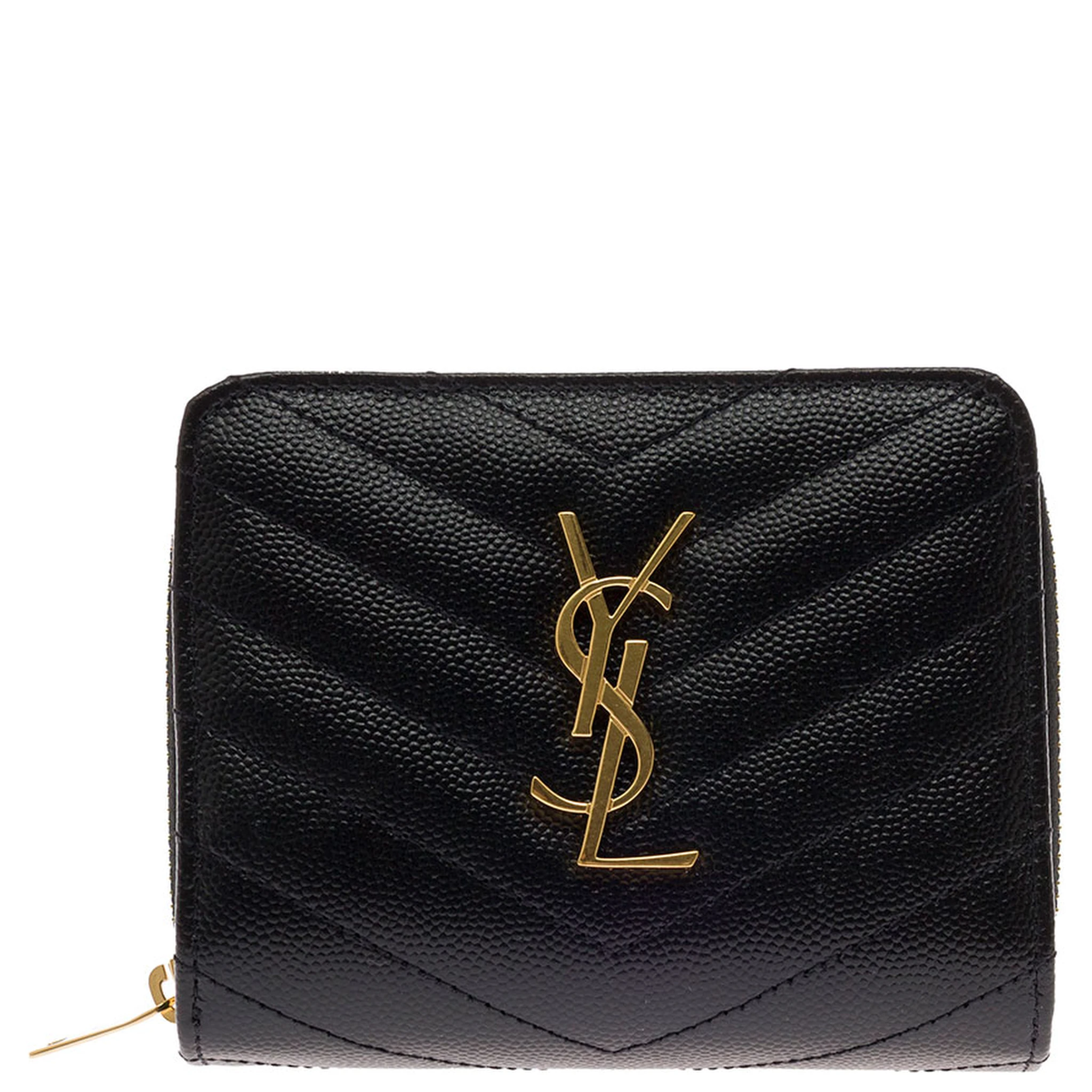 Saint Laurent Womans Black Grain De Poudre Leather Wallet