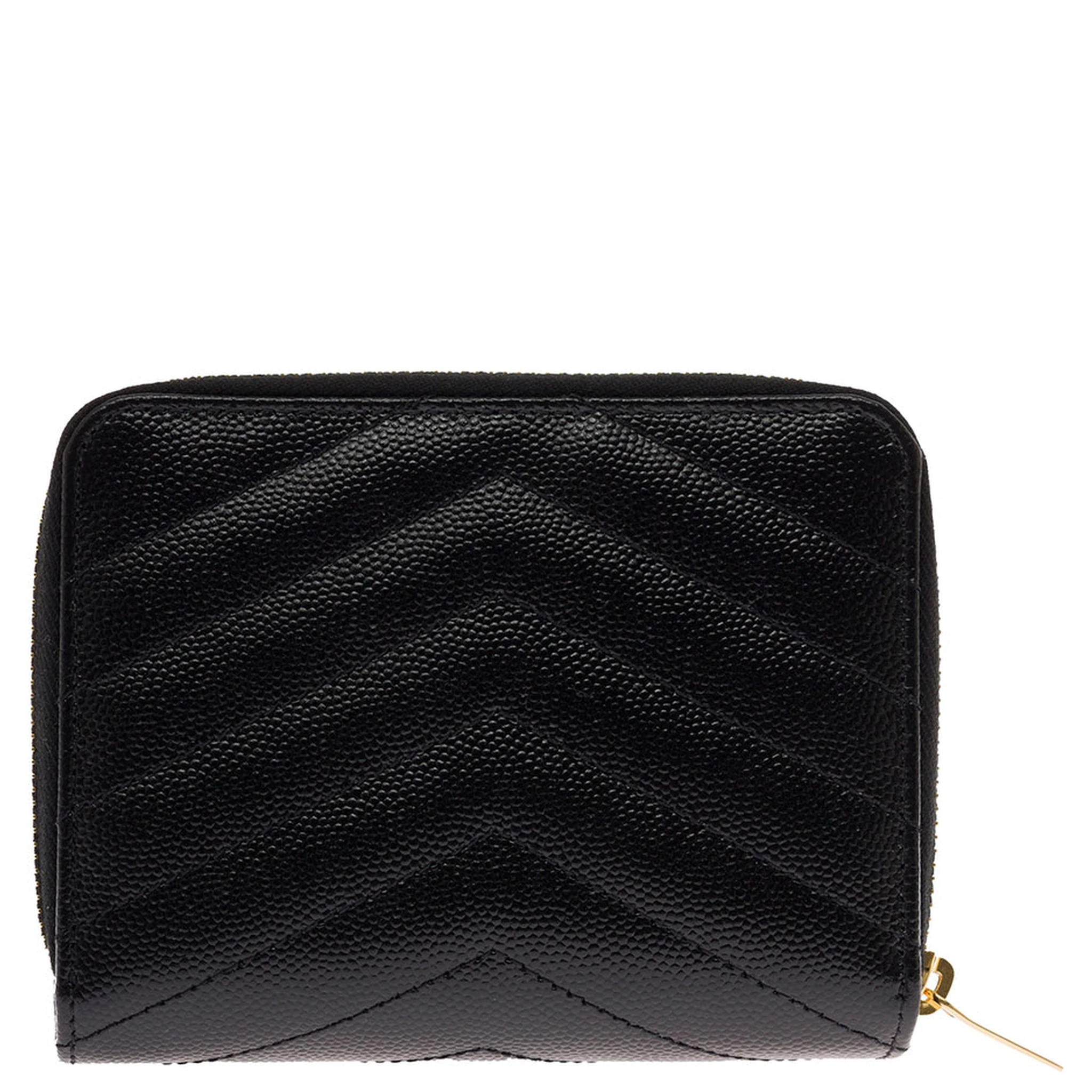 Saint Laurent Womans Black Grain De Poudre Leather Wallet