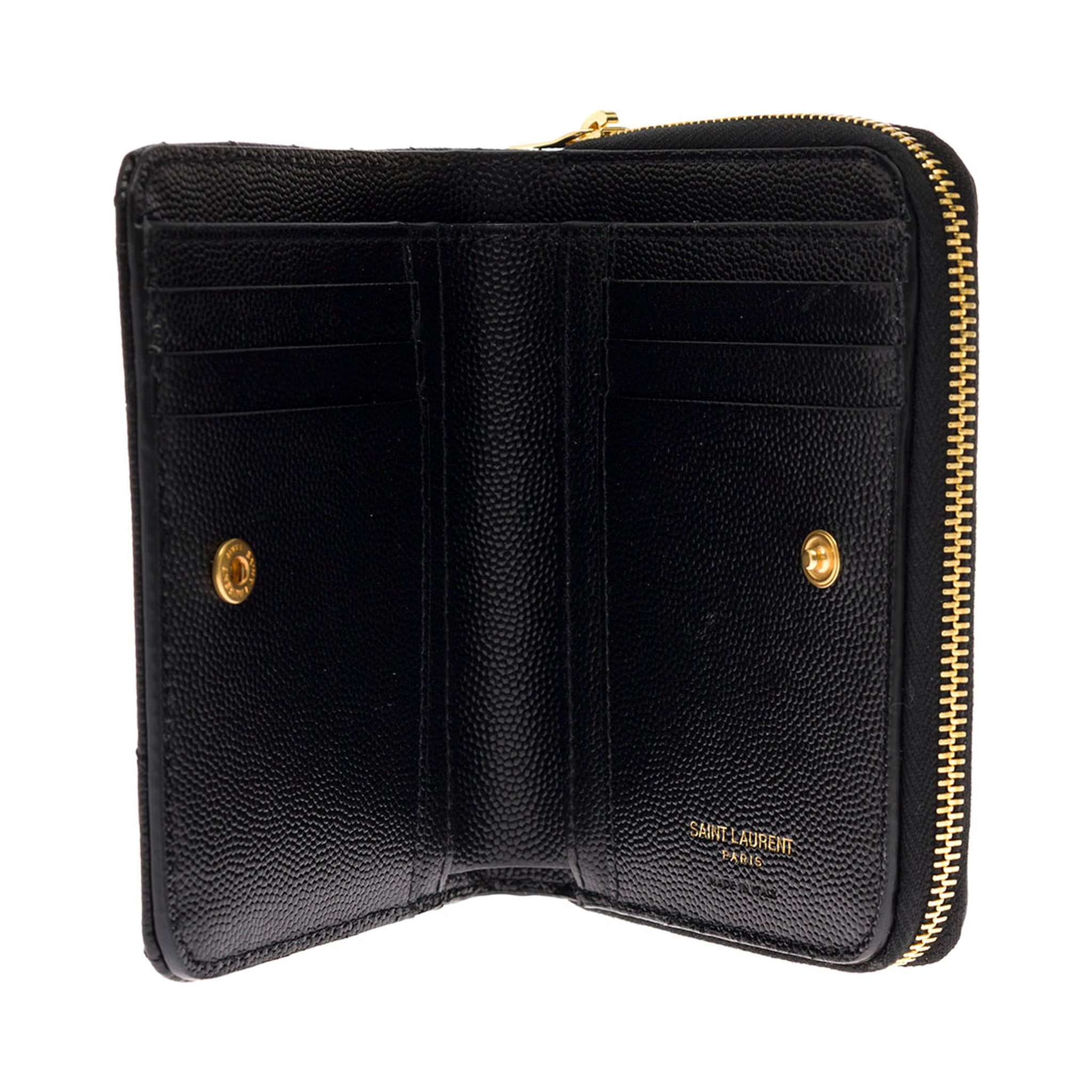 Saint Laurent Womans Black Grain De Poudre Leather Wallet