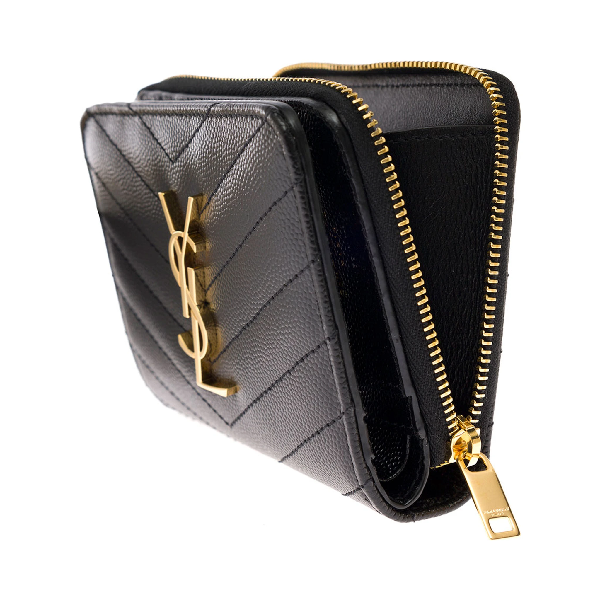 Saint Laurent Womans Black Grain De Poudre Leather Wallet