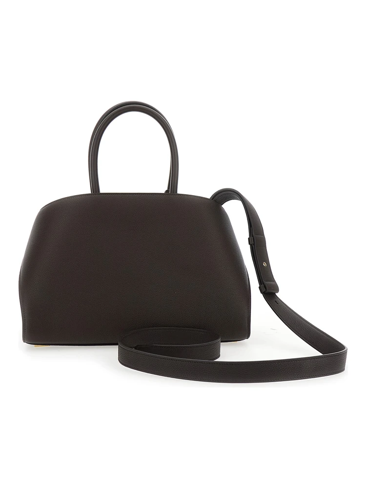 Hug Small Brown Shoulder Bag with Logo and Gancini Buckle in Leather Woman alternative