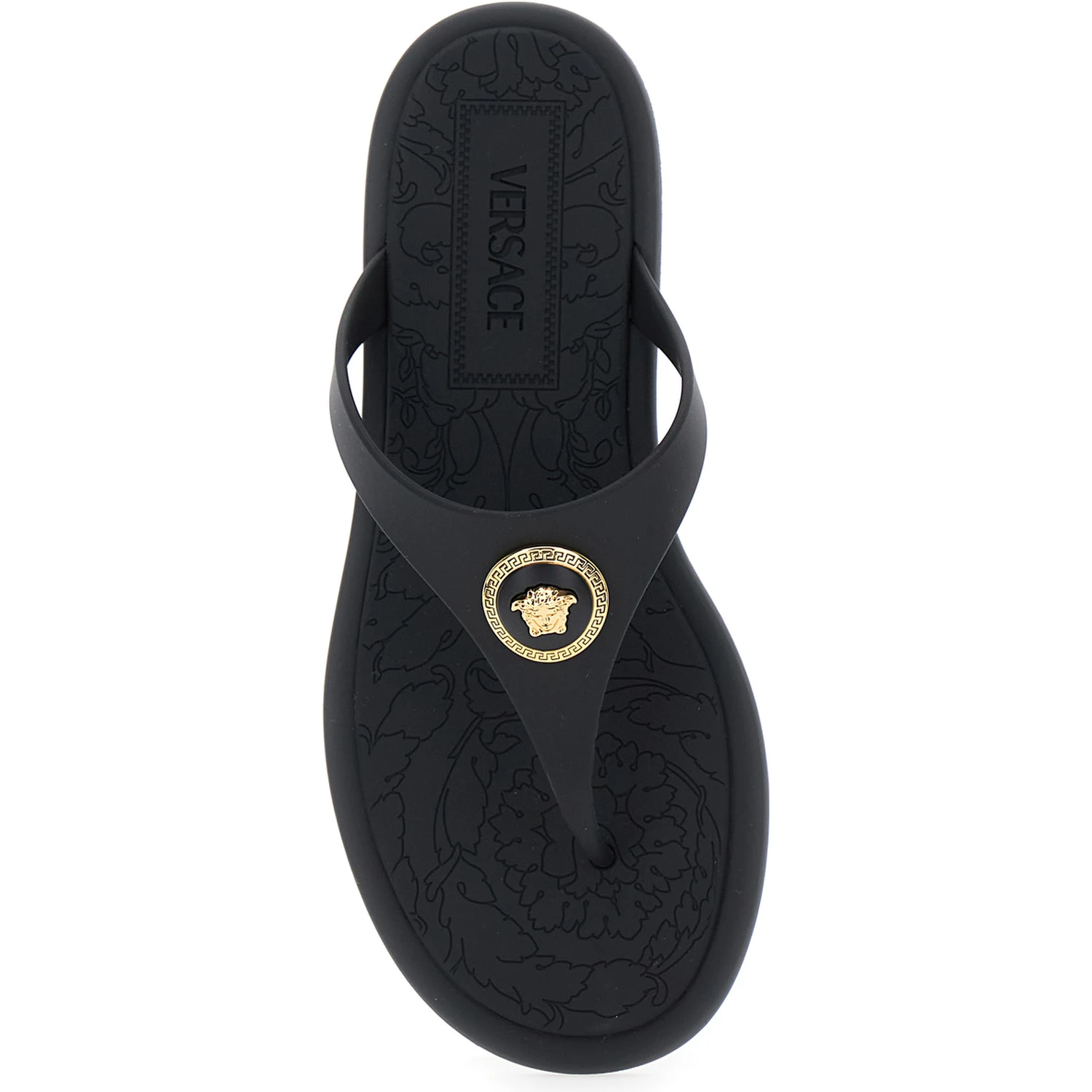 Black Slides with Medusa Detail in Rubber Woman