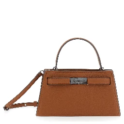 Petite Lee Radziwill Brown Crossbody Bag with Adjustable and Removable Shoulder Strap and T-Buckle Closure in Grained Leather Woman