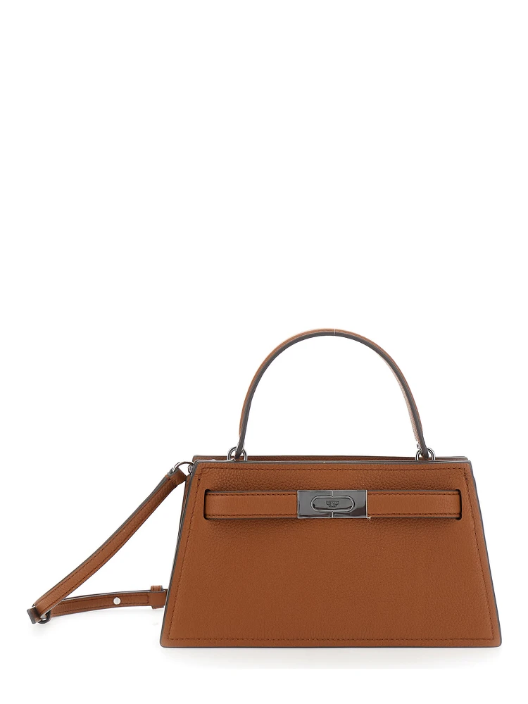 Petite Lee Radziwill Brown Crossbody Bag with Adjustable and Removable Shoulder Strap and T-Buckle Closure in Grained Leather Woman