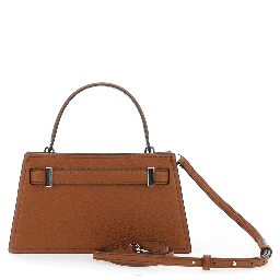Petite Lee Radziwill Brown Crossbody Bag with Adjustable and Removable Shoulder Strap and T-Buckle Closure in Grained Leather Woman