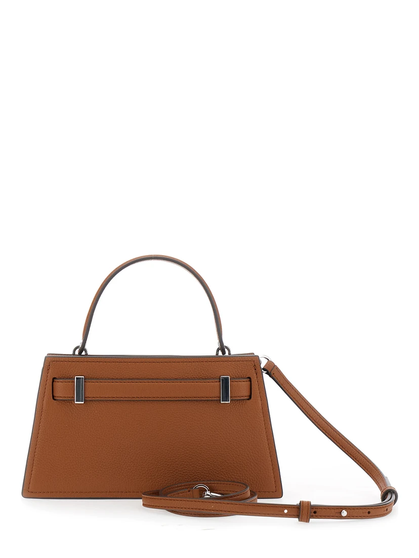 Petite Lee Radziwill Brown Crossbody Bag with Adjustable and Removable Shoulder Strap and T-Buckle Closure in Grained Leather Woman