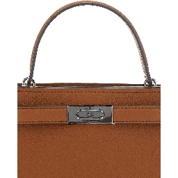 Petite Lee Radziwill Brown Crossbody Bag with Adjustable and Removable Shoulder Strap and T-Buckle Closure in Grained Leather Woman