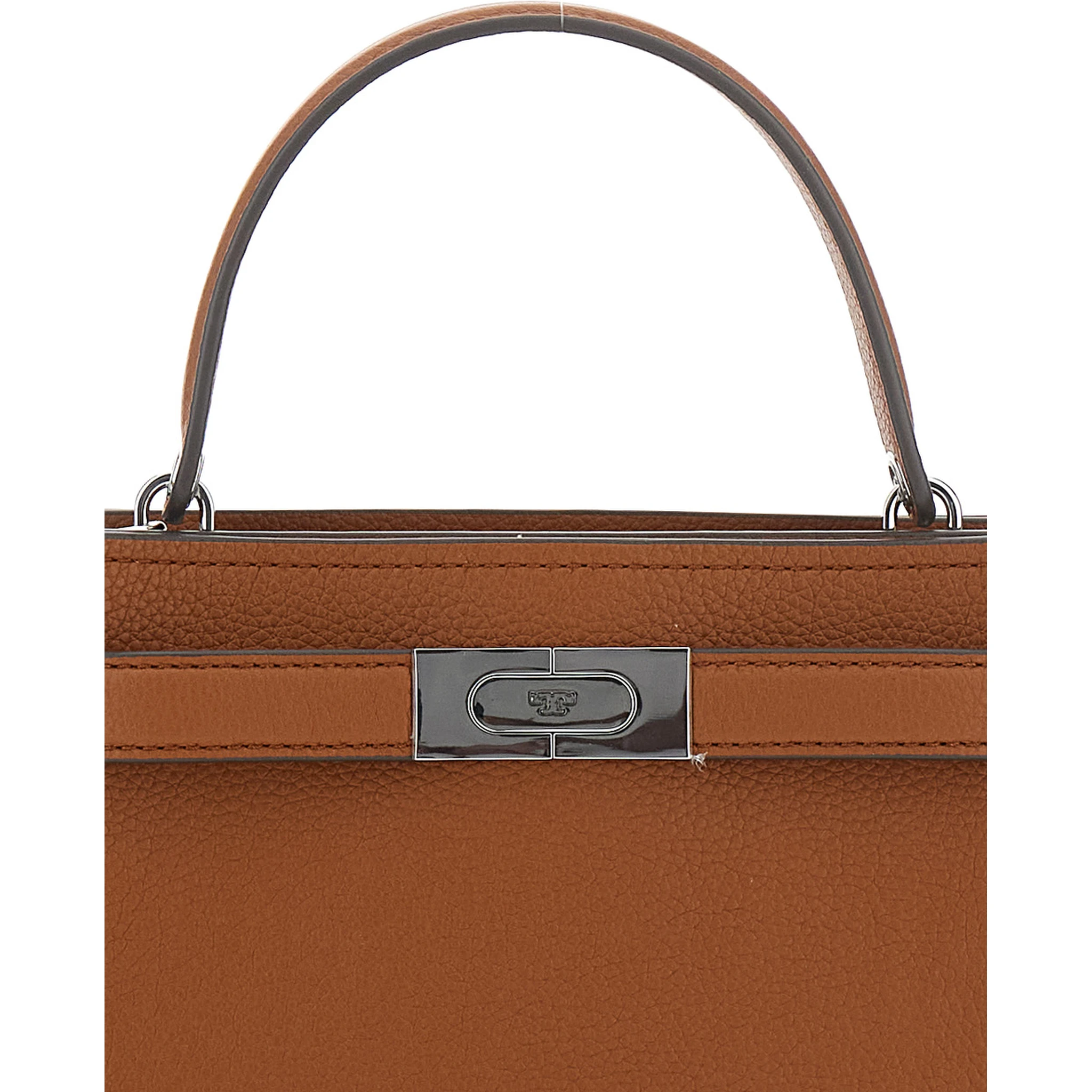 Petite Lee Radziwill Brown Crossbody Bag with Adjustable and Removable Shoulder Strap and T-Buckle Closure in Grained Leather Woman