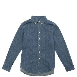 Boys Blue Cotton Denim Shirt with Button-Down Collar
