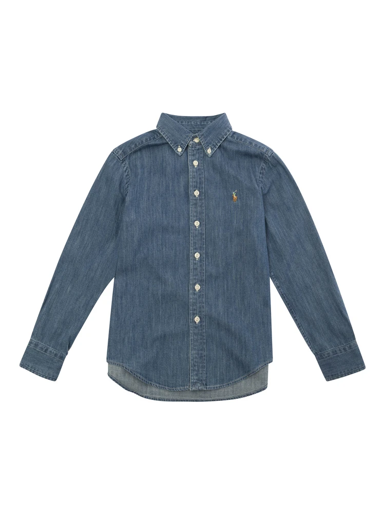 Boys Blue Cotton Denim Shirt with Button-Down Collar