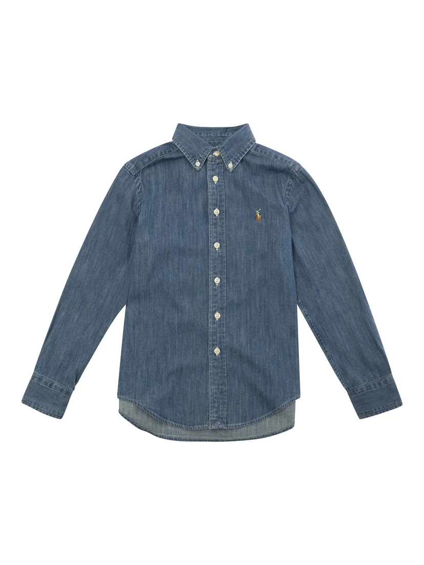 Boys Blue Cotton Denim Shirt with Button-Down Collar