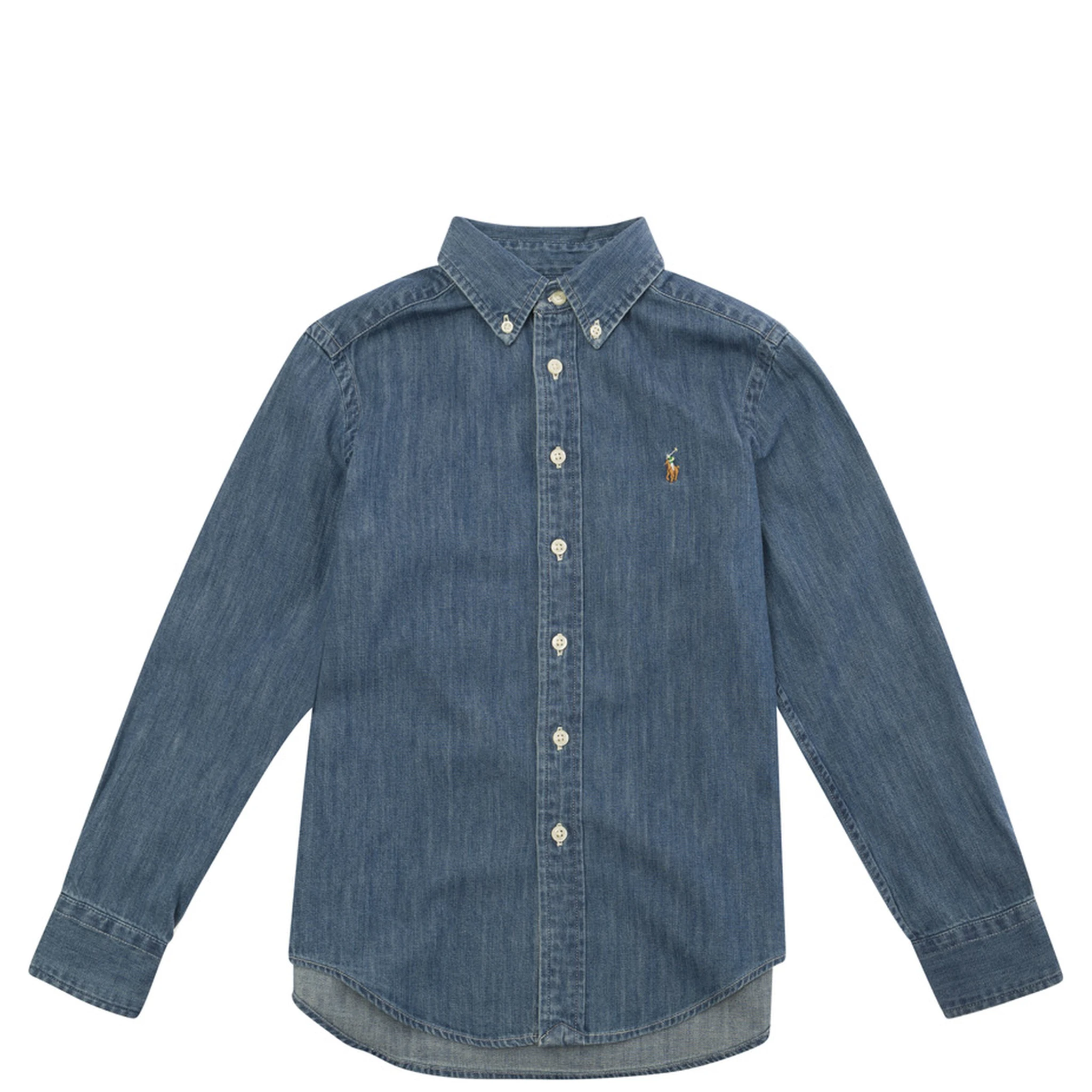 Boys Blue Cotton Denim Shirt with Button-Down Collar