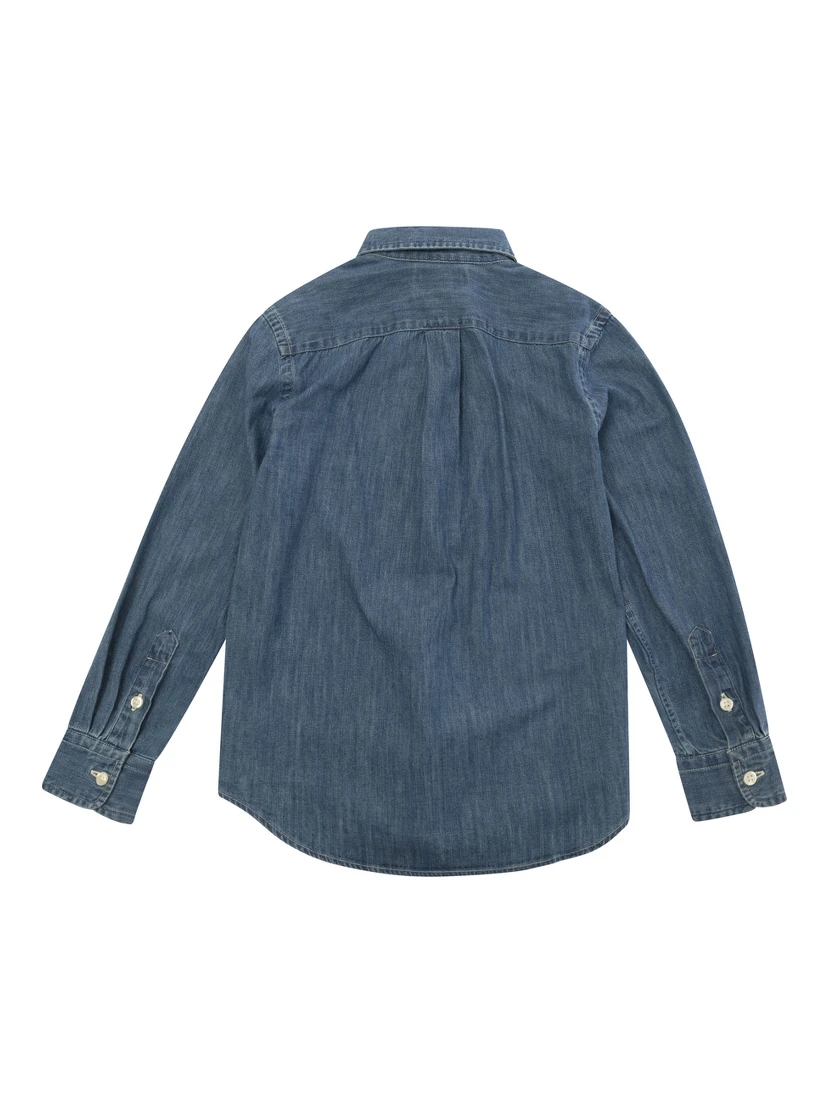 Boys Blue Cotton Denim Shirt with Button-Down Collar