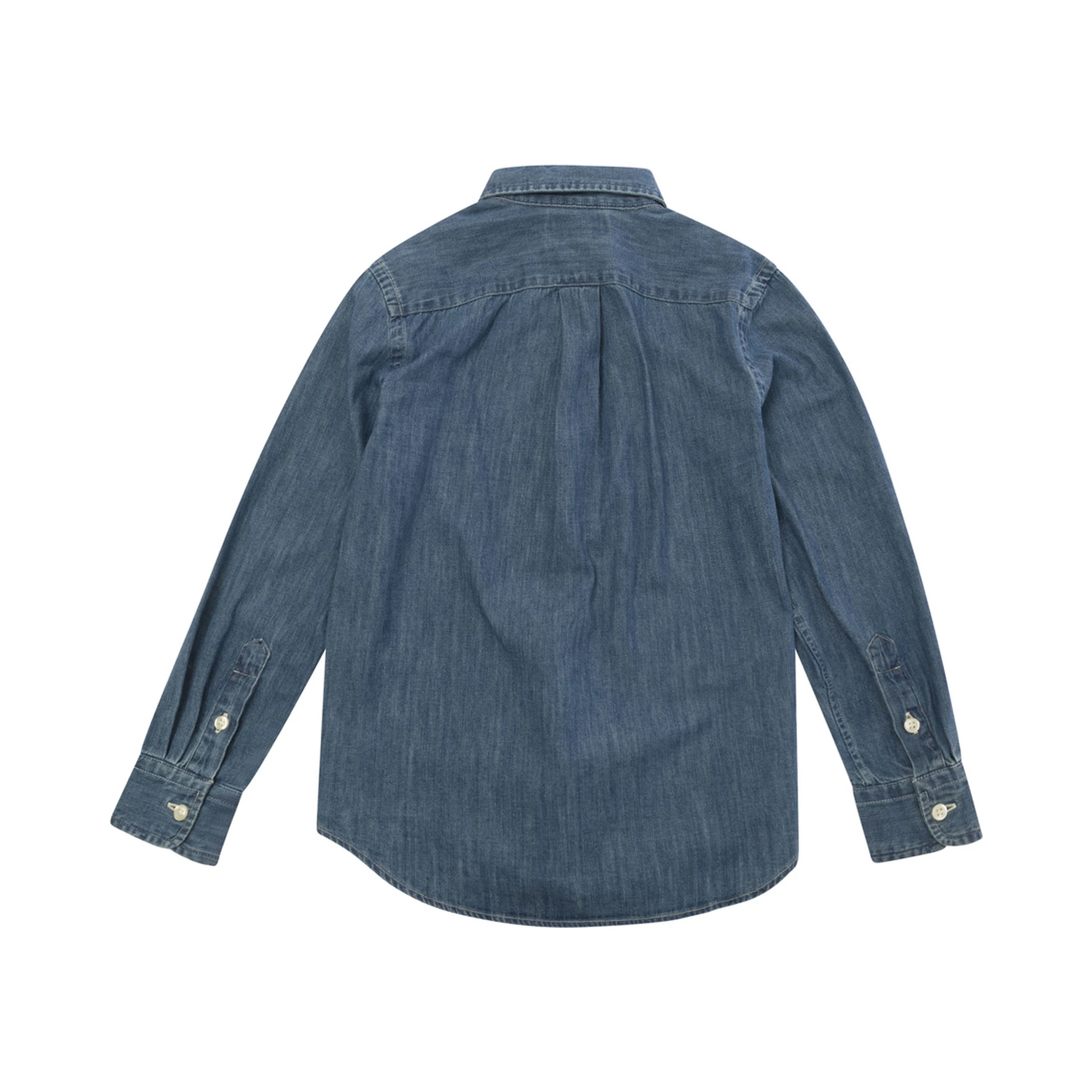 Boys Blue Cotton Denim Shirt with Button-Down Collar