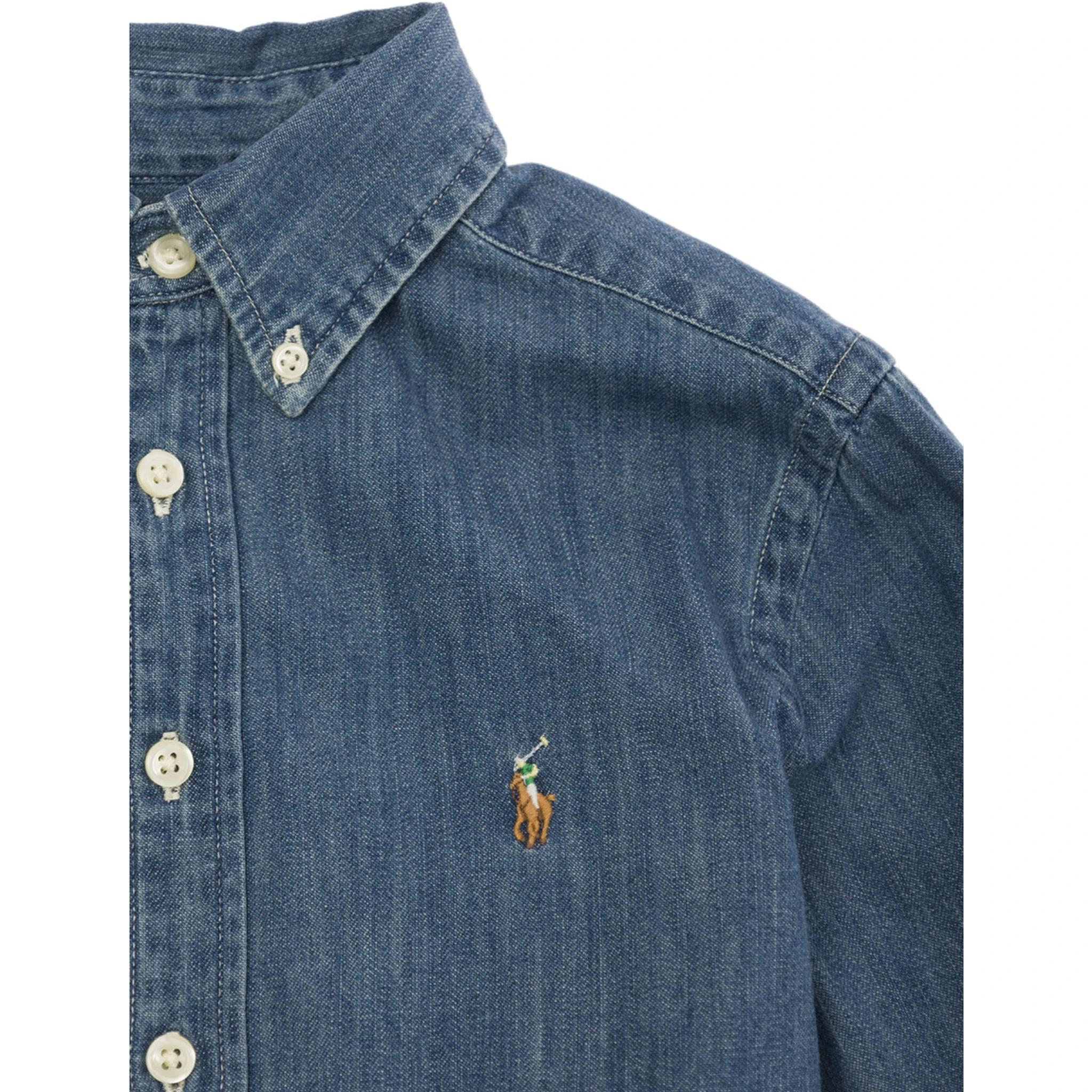 Boys Blue Cotton Denim Shirt with Button-Down Collar