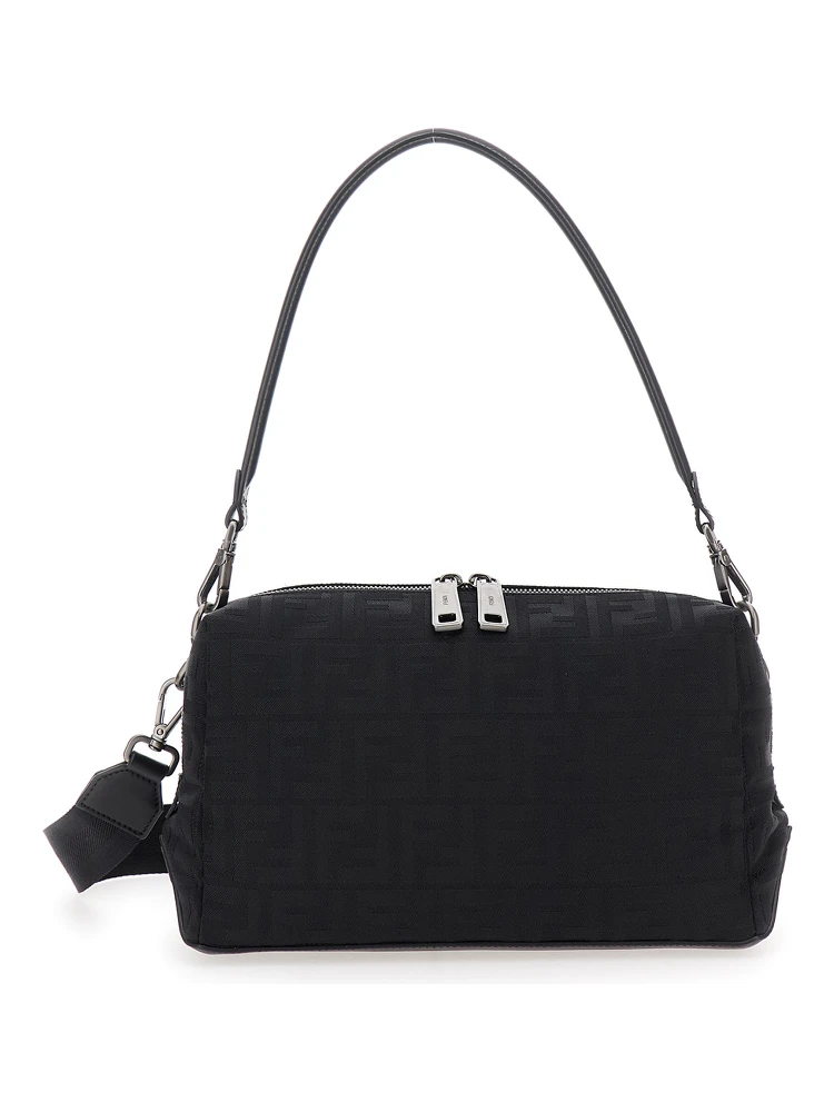 Lui Medium Black Shoulder Bag with All-Over FF Motif in Tech Fabric Woman