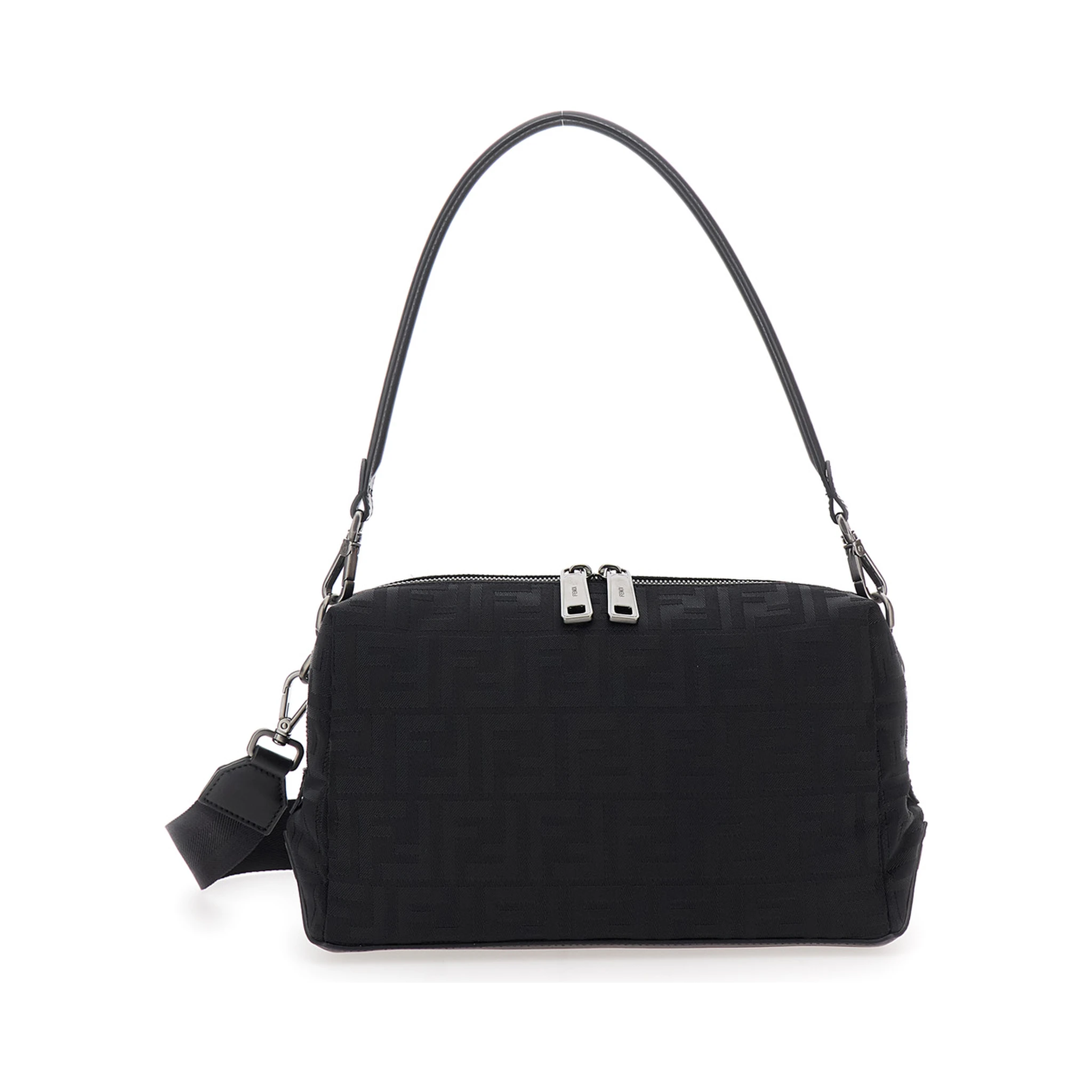 Lui Medium Black Shoulder Bag with All-Over FF Motif in Tech Fabric Woman