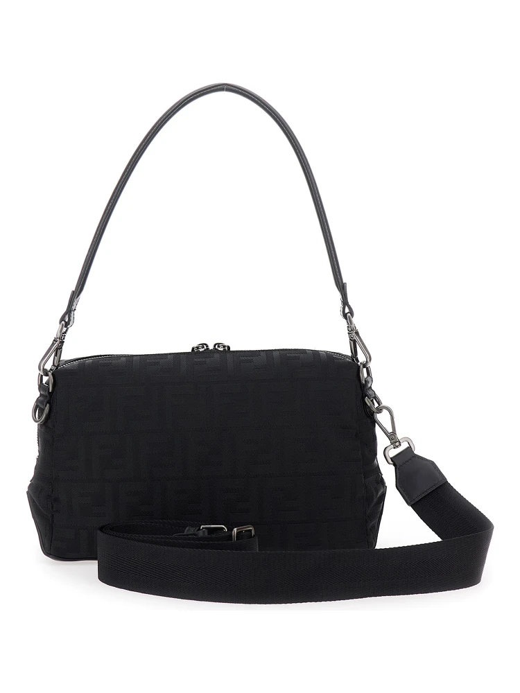 Lui Medium Black Shoulder Bag with All-Over FF Motif in Tech Fabric Woman alternative