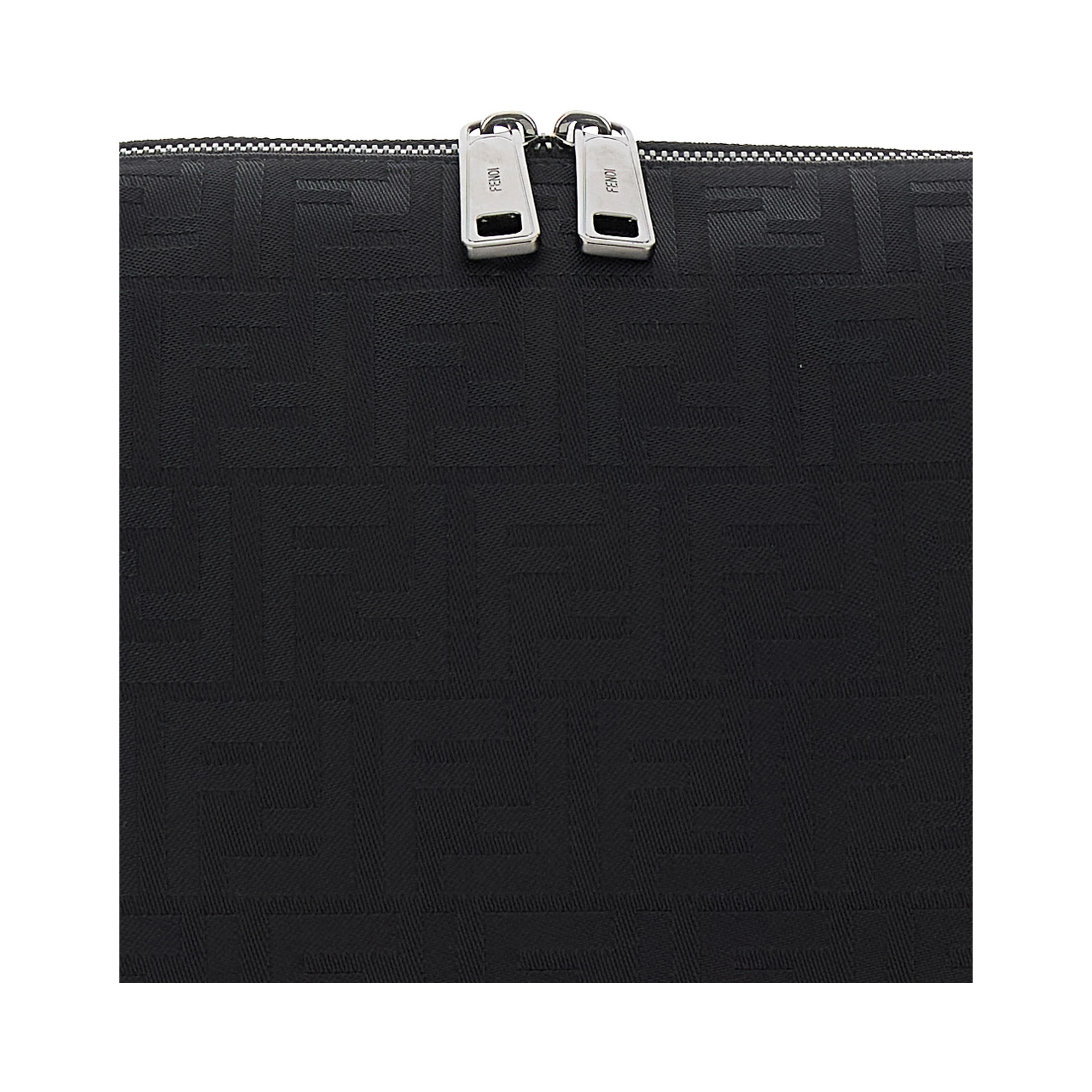 Lui Medium Black Shoulder Bag with All-Over FF Motif in Tech Fabric Woman