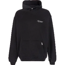 Black Hoodie with Front and Back Logo Print in Cotton Man
