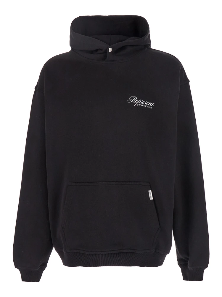 Black Hoodie with Front and Back Logo Print in Cotton Man