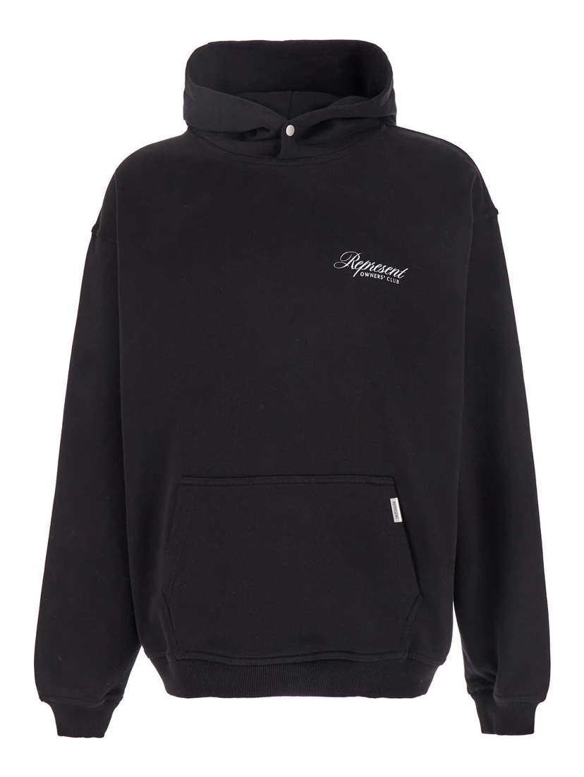 Black Hoodie with Front and Back Logo Print in Cotton Man