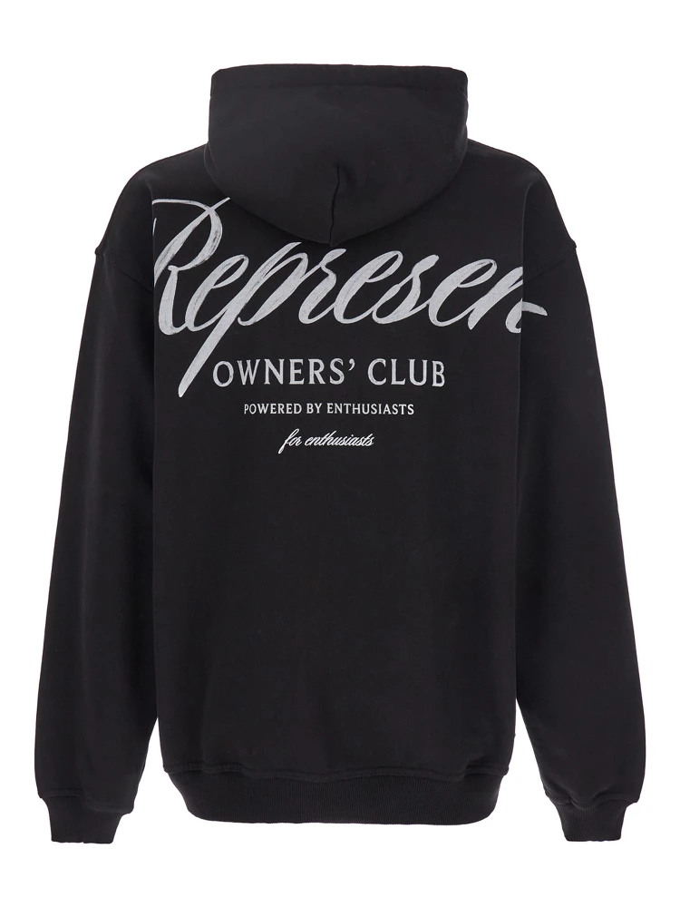 Black Hoodie with Front and Back Logo Print in Cotton Man alternative