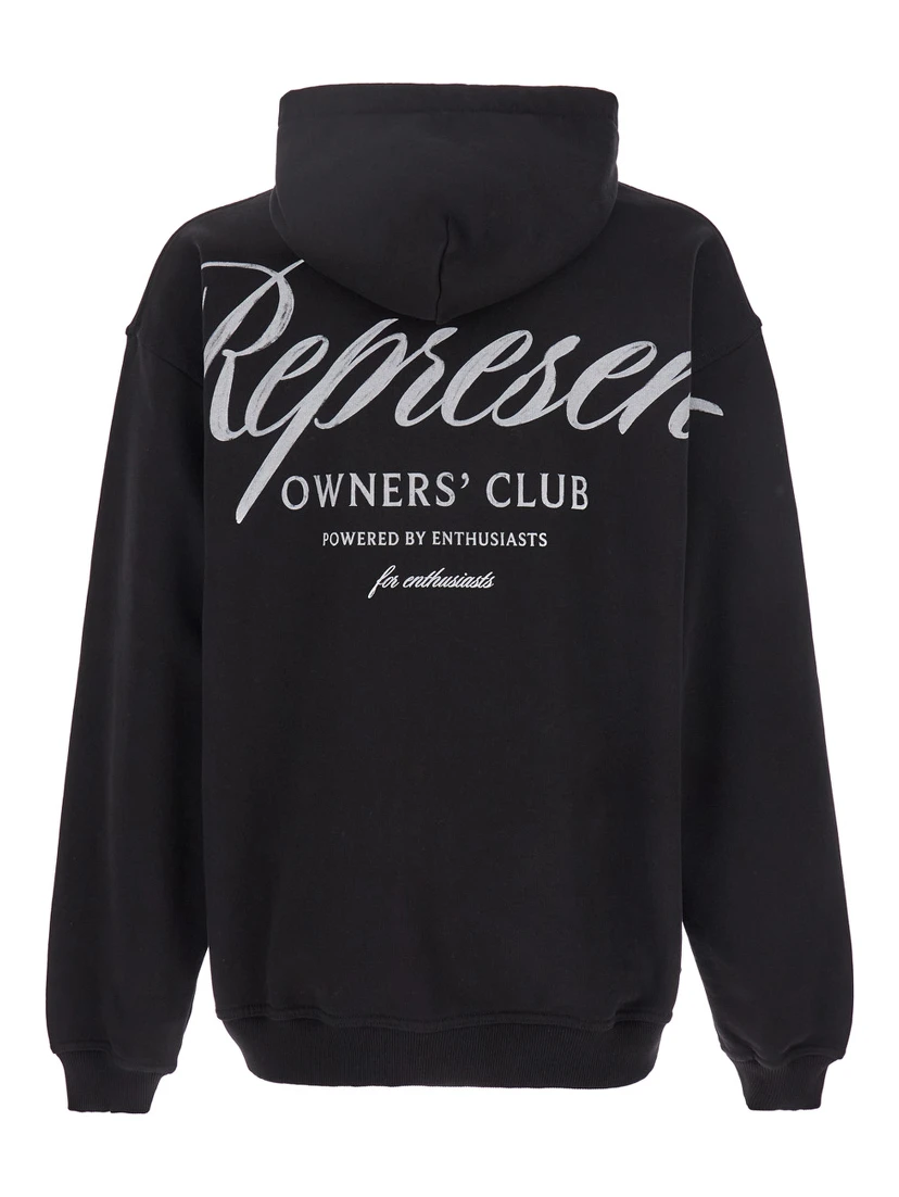 Black Hoodie with Front and Back Logo Print in Cotton Man